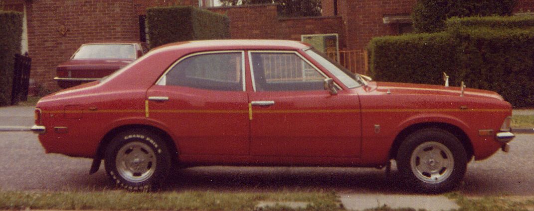 Side view of red Ford Cortina Mk 3 belonging to Steve Palmer